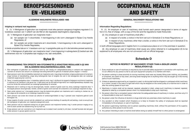 Occupational Health And Safety Act Schedule D Poster Machinery 